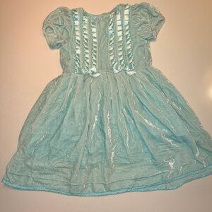 Rachel Riley Aqua Velvet Dress with Ribbon Accents! Stunning! 4T EUC